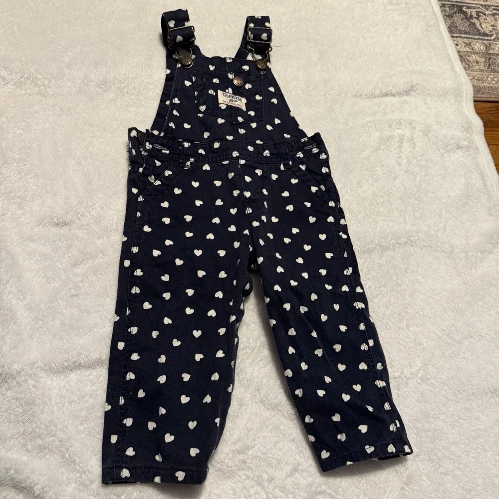 Vintage‎ Oshkosh B'Gosh Vestbak Overalls 12 Months Navy Hearts